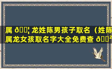 属 🐦 龙姓陈男孩子取名（姓陈属龙女孩取名字大全免费查 🌲 询）